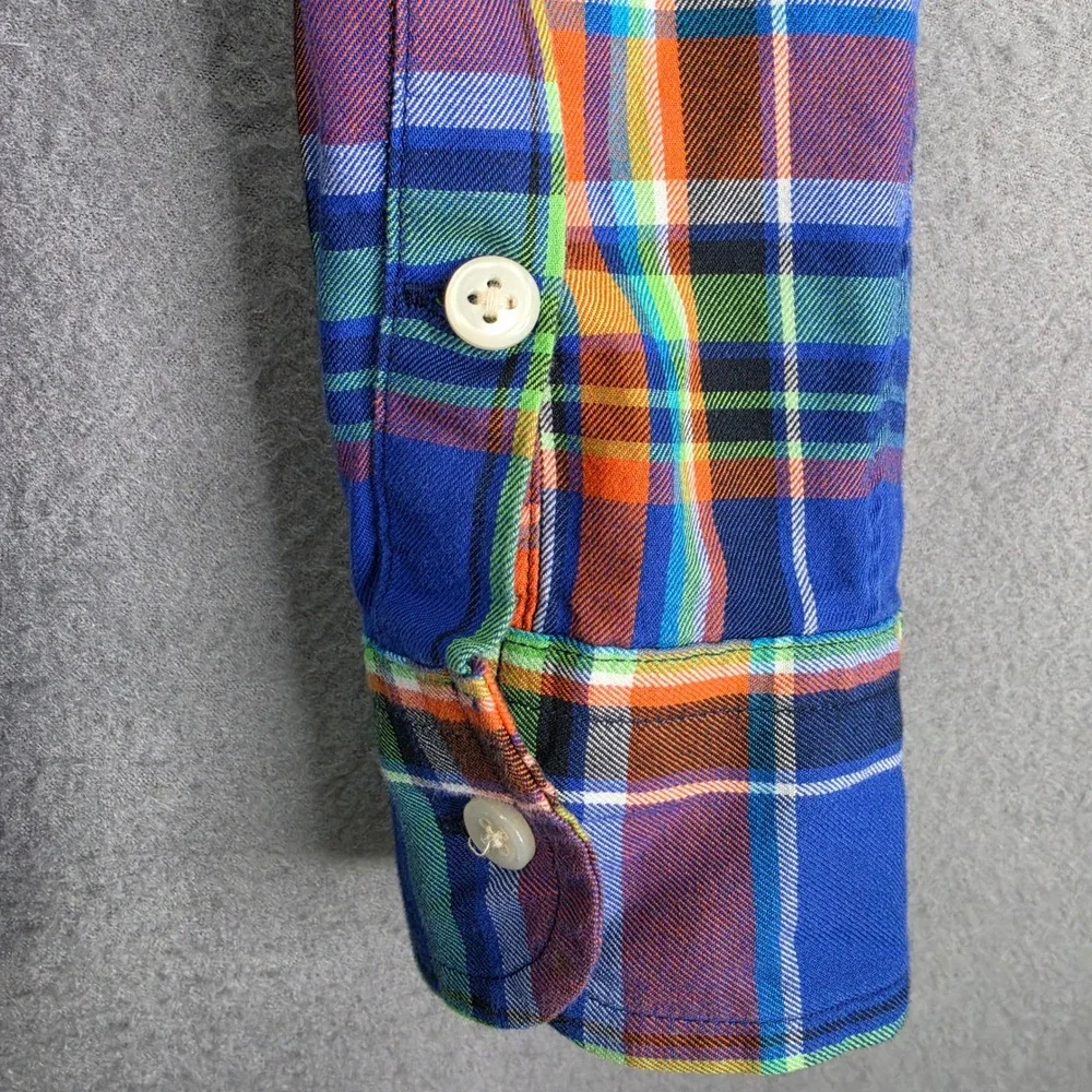 Ralph Lauren Shirt Madras Plaid Blue Orange Green XL Boys Cotton Button Down RL